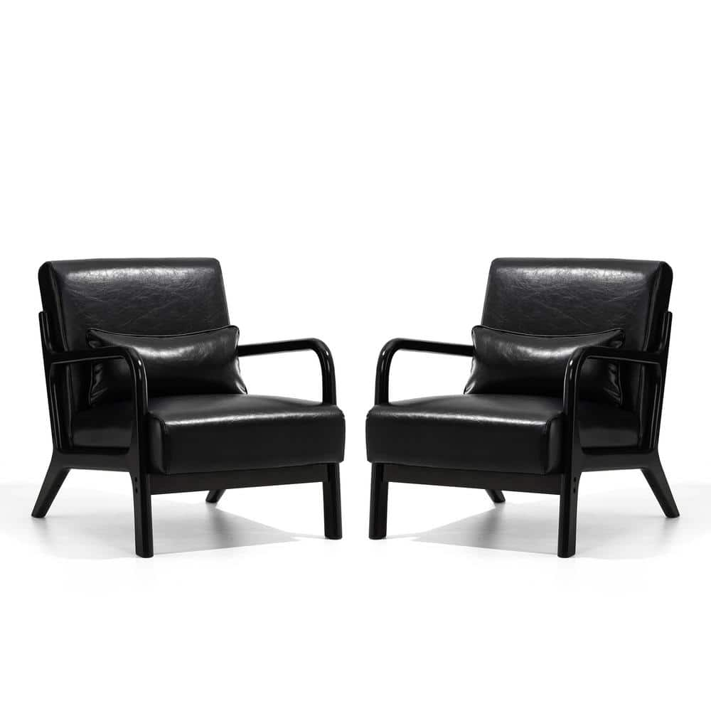 Glitzhome Mid-century Modern Black Leatherette Accent Armchair with ...