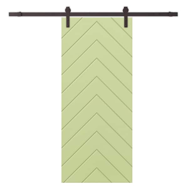 CALHOME Herringbone 36 in. x 84 in. Fully Assembled Sage Green Stained MDF Modern Sliding Barn Door with Hardware Kit