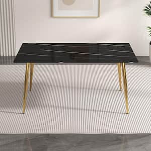 Modern Rectangle Black Faux Marble 4-Legs Dining Table Seats for 6 (63.00 in. L x 30.00 in. H)