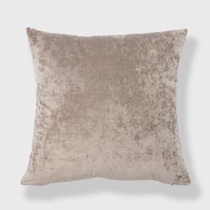 Soft Crushed Velvet Taupe 20 in. x 20 in. Throw Pillow