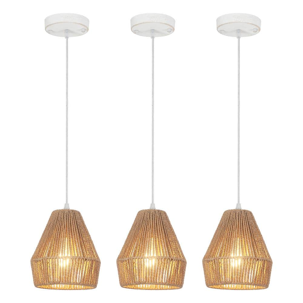60 -Watt 1-Light Distressed White and Brown Shaded Chandelier with Rattan Geometric Shade, No Bulbs Included (Set of 3) price history on PriceWatchPro