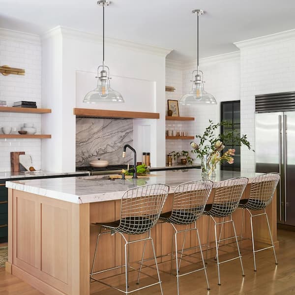 YANSUN 1-Light Brushed Nickel Modern Farmhouse Semi Flush