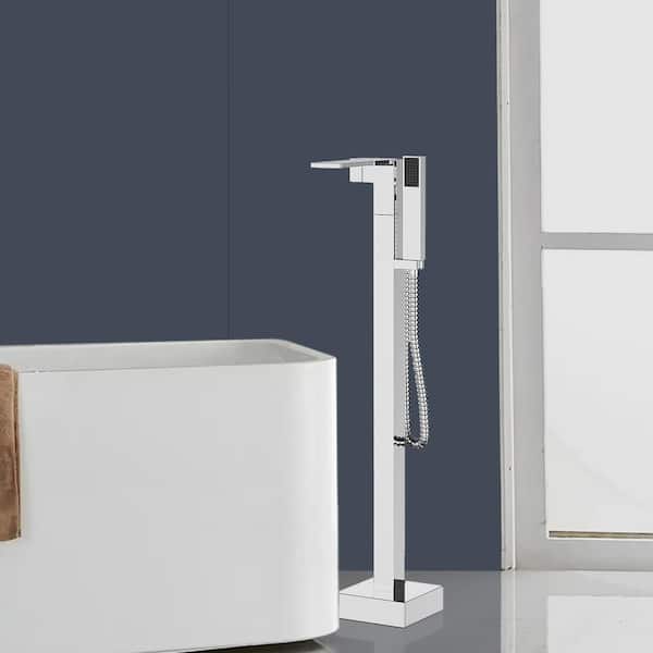 Satico Single-Handle Freestanding Tub Faucet with Rectangle Handheld Shower Head in Chrome
