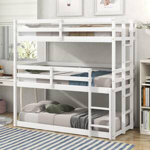 White Twin over Twin over Twin Triple Bunk Bed with Ladder Easily Convertible into 1 Twin Bed and One Loft Bed