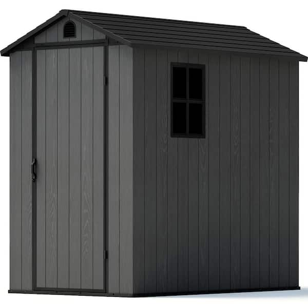 4 ft. W x 6 ft. D Outdoor Storage Gray Plastic Shed with Floor and Double Lockable Door (23 sq. ft.)