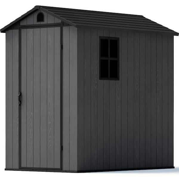 Patiowell 4 ft. W x 6 ft. D Outdoor Storage Gray Plastic Shed with Sloping Roof and Double Lockable Door in Gray (23 sq. ft.)
