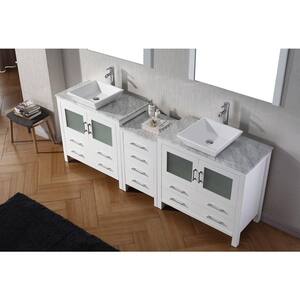 Dior 91 in. W Bath Vanity in White with Marble Vanity Top in White with Square Basin and Mirror