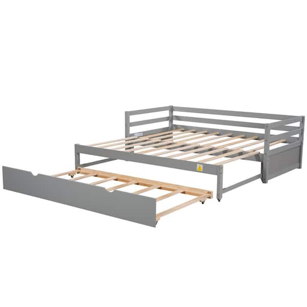 ATHMILE Gray Double Twin Daybed with Trundle