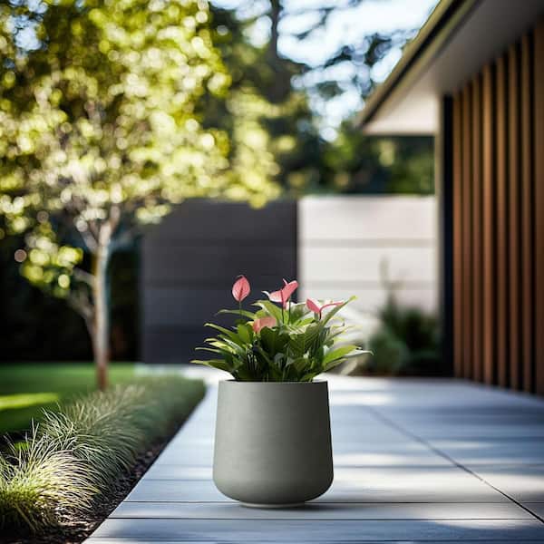 Morrava 13 in. Medium Sage Gray Concrete Round Planter / Pot with Drainage Holes