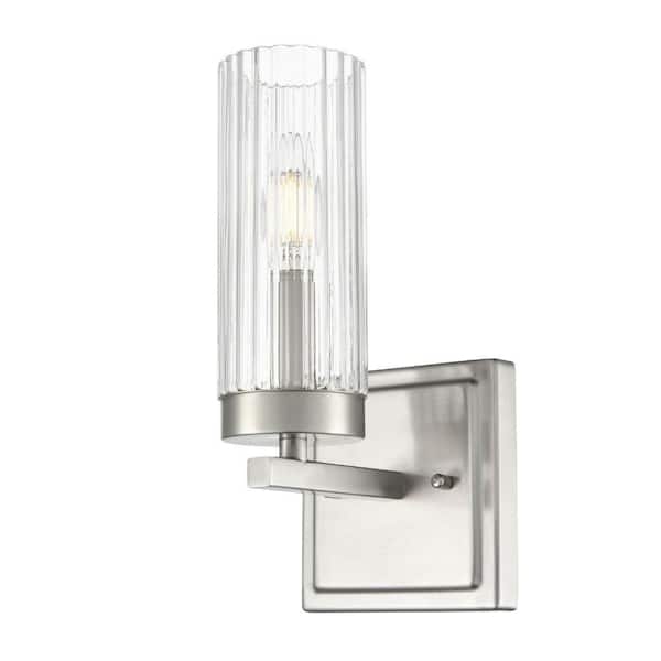 Iversen 5 in. 1-Light Brushed Nickel Wall Sconce with Clear Reeded Glass