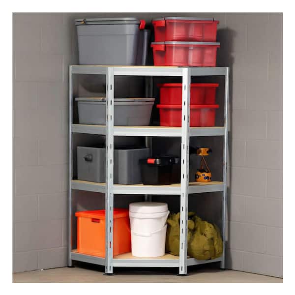 Garage Series 4-Tier Galvanized Steel Storage Corner Shelving Unit in Silver, HDF Racks (36 in. W x 71 in. H x 36 in. D)
