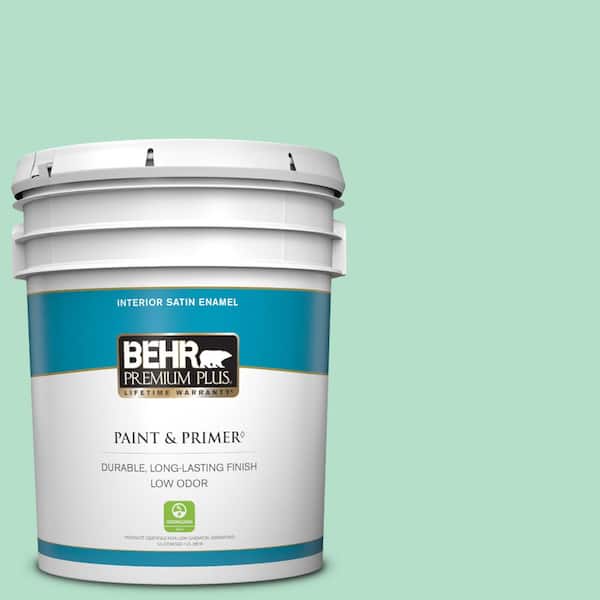 BEHR PREMIUM PLUS 5 gal. #480C-3 Aqua Bay Satin Enamel Low Odor Interior Paint & Primer