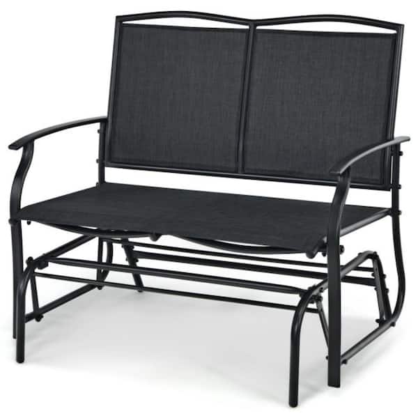 2-Person Steel Frame Patio Glider Rocking Metal Outdoor Bench in Black