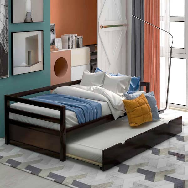 Polibi Espresso Twin Size Daybed with Trundle Frame Set