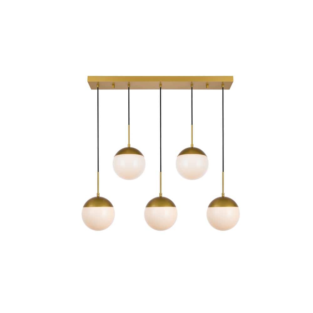 Timeless Home Ellie 5-Light Brass Rectangular Pendant with in. W x 7.5  in. H Frosted Glass Shade LVN12168Brass The Home Depot