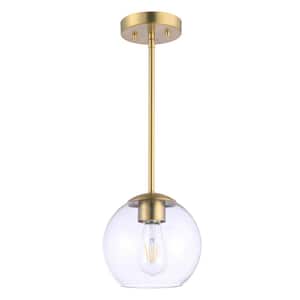 Auresa 1-Light Soft Brass Bell Mini-Pendant to Semi-Flush Mount with Clear Glass Shade
