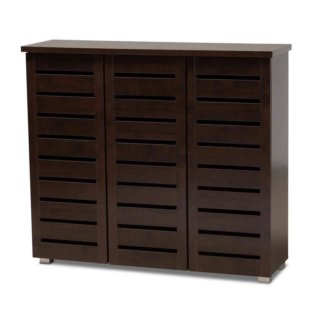 Adalwin Dark Brown 3-Door Wooden Shoe Storage Cabinet