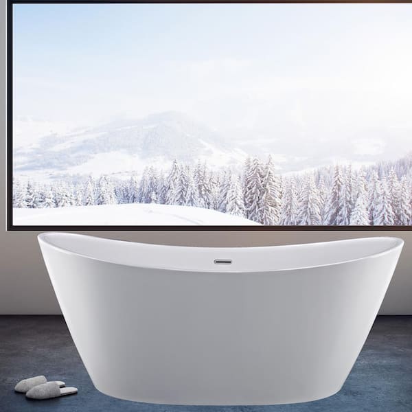 Empava 67 in. Luxury Freestanding Bathtub Stand Alone Flatbottom Acrylic  Soaking SPA Tub Modern Style in White EMPV-FT1518 - The Home Depot