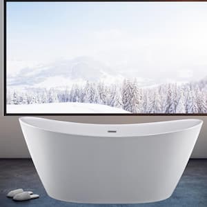 67 in. Acrylic Flatbottom Double Slipper Freestanding Bathtub 7-Color Changing LED Lights Soaking Tub with RC