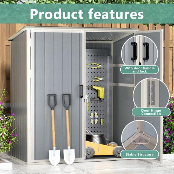 Sizzim 5 ft. W x 3 ft. D Outdoor Gray Resin Storage Shed with