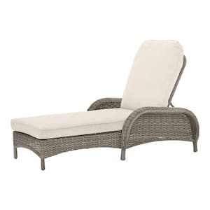 Beacon Park Brown Wicker Outdoor Patio Chaise Lounge with CushionGuard Almond Tan Cushions