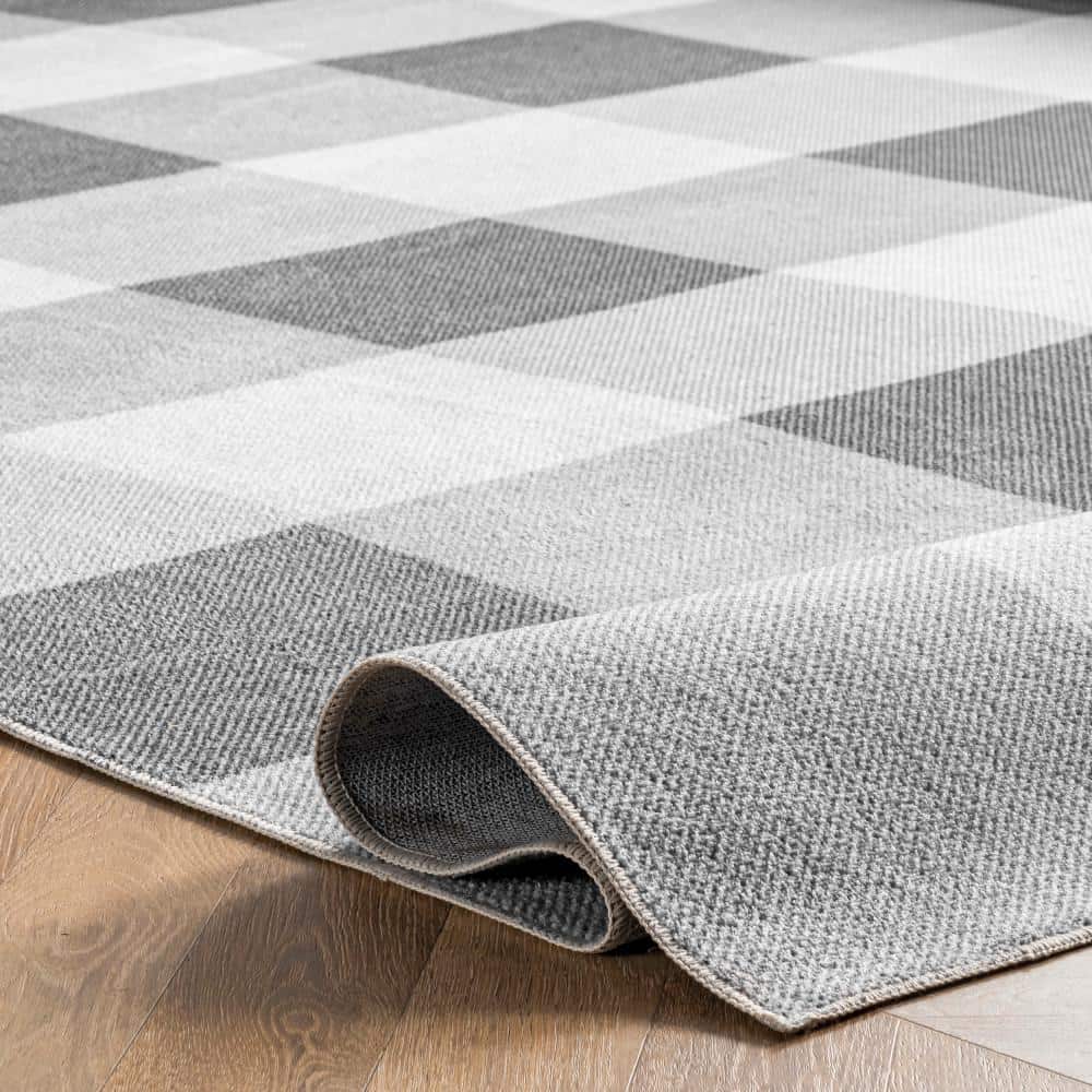 Gray Buffalo Plaid Washable Rectangular Area Rug