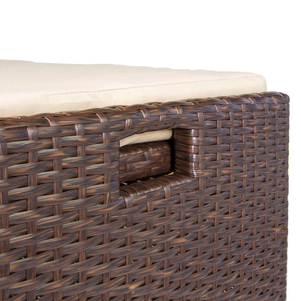 Brown Wicker 60 Gallon Outdoor Deck Box with Cushion