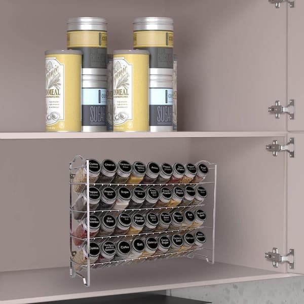 3 Shelves Silver Countertop Cabinet Wall Mount Spice Rack Organizer with 36 Glass Spice Jars 396 Labels Funnel