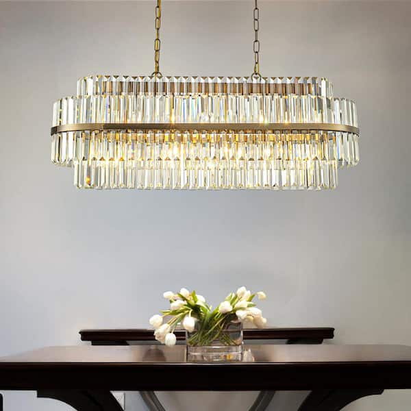 ALOA DECOR W39 in. 7-Light 2-Tier Modern Glam Rectangular Crystal