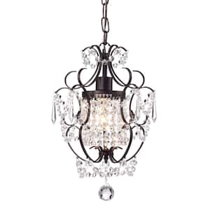 Amorette 1-Light Antique Bronze Mini Glam Chandelier with Clear Glass Hanging Crystals