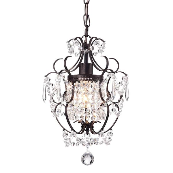 Edvivi Amorette 1-Light Antique Bronze Mini Glam Chandelier with Clear Glass Hanging Crystals