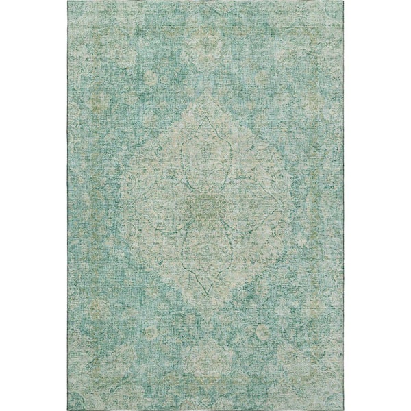 Mayfield Premium Machine Washable Abstract AMF2136 Teal 10 ft. x 14 ft. Area Rug