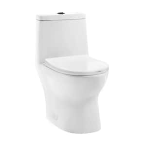 Ivy 1-piece 1.1/1.6 GPF Dual Vortex Flush Elongated Toilet in Glossy White with Black Hardware Seat Included