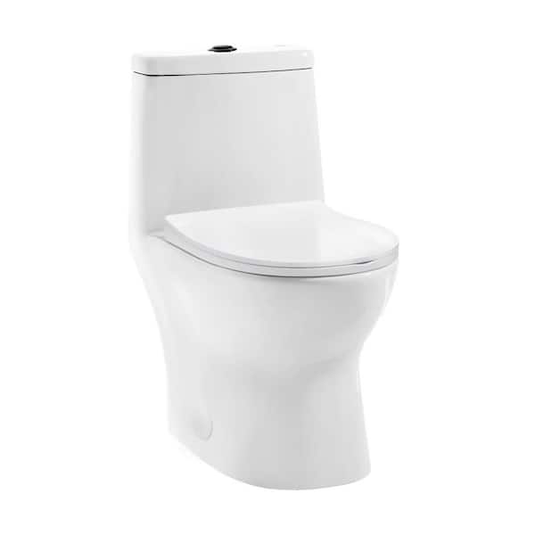 Swiss Madison Ivy 1-piece 1.1/1.6 GPF Dual Vortex Flush Elongated Toilet in Glossy White with Black Hardware Seat Included