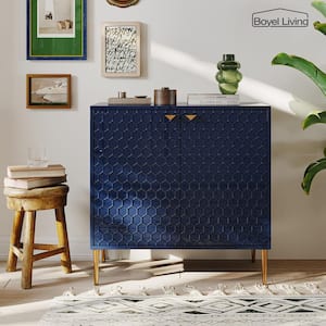 Blue MDF High Gloss Accent Cabinet Storage Nightstand