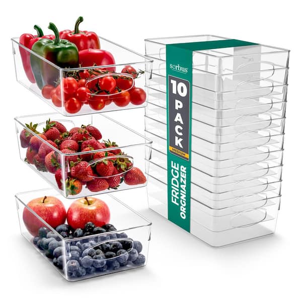Sorbus 10-Pack Medium Clear Plastic Organizing Bins, Stackable Refrigerator, Fridge, Pantry, and Kitchen Storage Organizers