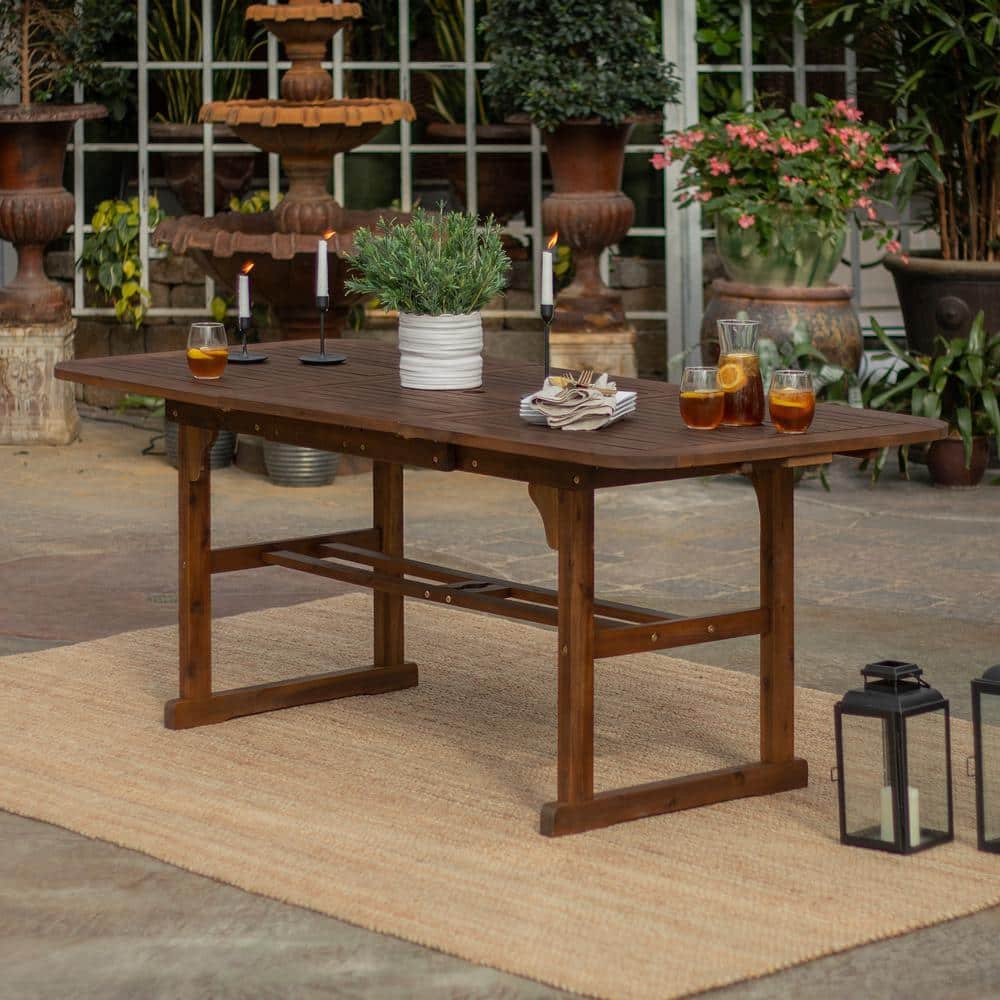 Extendable Solid Acacia Wood Outdoor Dining Table in Dark Brown