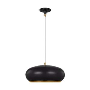 Clasica 18 in. W x 9.75 in. H 1-Light Aged Iron Large Pendant Light with Steel Shade, No Bulbs Included