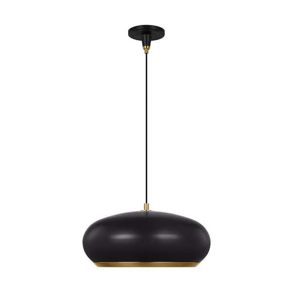 Generation Lighting Clasica 18 in. W x 9.75 in. H 1-Light Aged Iron Large Pendant Light with Steel Shade, No Bulbs Included