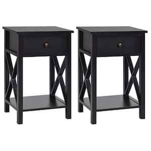 16 in. Brown 24 in. Rectangular MDF End Table with 1-Drawer and Open Shelf (2-Piece)