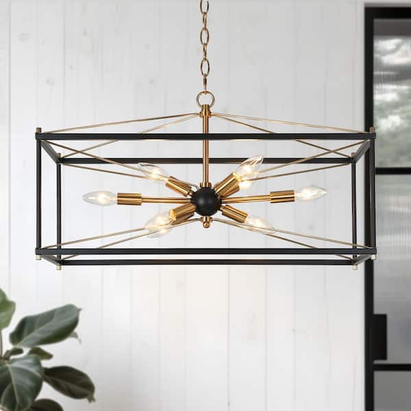 Modern Farmhouse 8-Light Sputnik Brass-Plated Chandelier Light, Industrial 26 in. Black Pendant Light for Kitchen Island