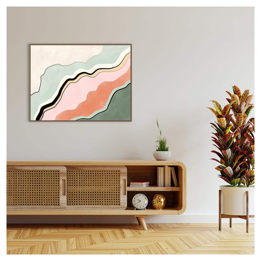 Pink and Green Abstract Canvas with Beaded Frame, 42"x32"