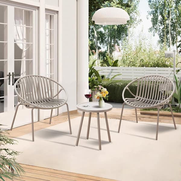 Werph Khaki 3-Piece Resin Plastic Patio Conversation Deep Seating Set