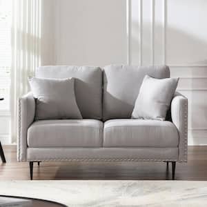 Modern Contemporary Couch 53 in. Beige Velvet Upholstered Seats Loveseat with Nail Head Trim and Pillows