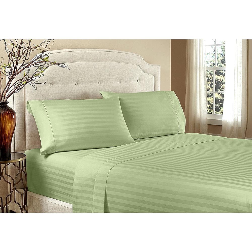 Sage Green Queen Size Deep Pocket Microfiber Stripe Sheet Set