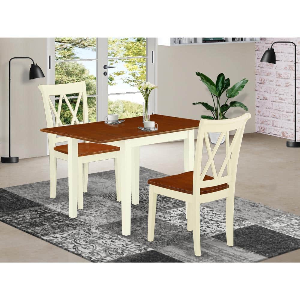 UPC 840017353771 product image for 3-Piece Buttermilk and Cherry Finish Solid Wood Top Dining Table Set | upcitemdb.com