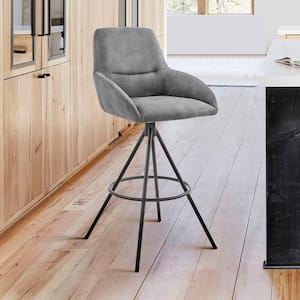 Odessa 30 in. Bar Height Bar Stool in Charcoal Fabric and Black