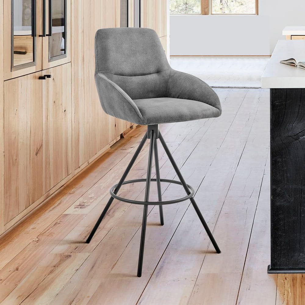 Odessa 26 in. Counter Height Bar Stool in Charcoal Fabric and Black