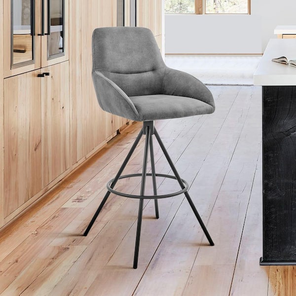 Armen Living Odessa 26 in. Counter Height Bar Stool in Charcoal Fabric and Black