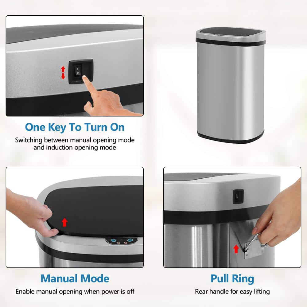 13 Gallon Stainless Steel Touchless Motion Sensor Trash Can
